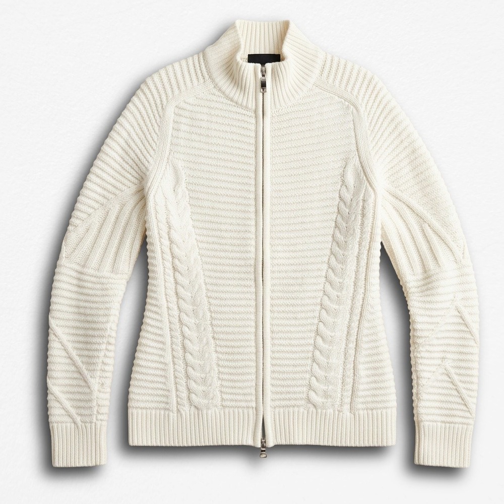FLAWED GAP Womens Cream Cable Knit Full Zip Mock Neck Cardigan Sweater White
